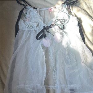 Sheer Blue Babydoll Lingerie with Black Accents